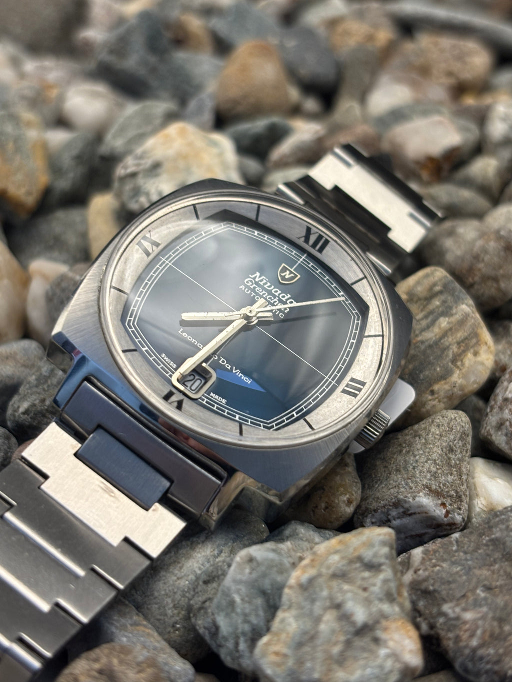 1970s Nivada Grenchen Leonardo Da Vinci Swiss Made Automatic Watch