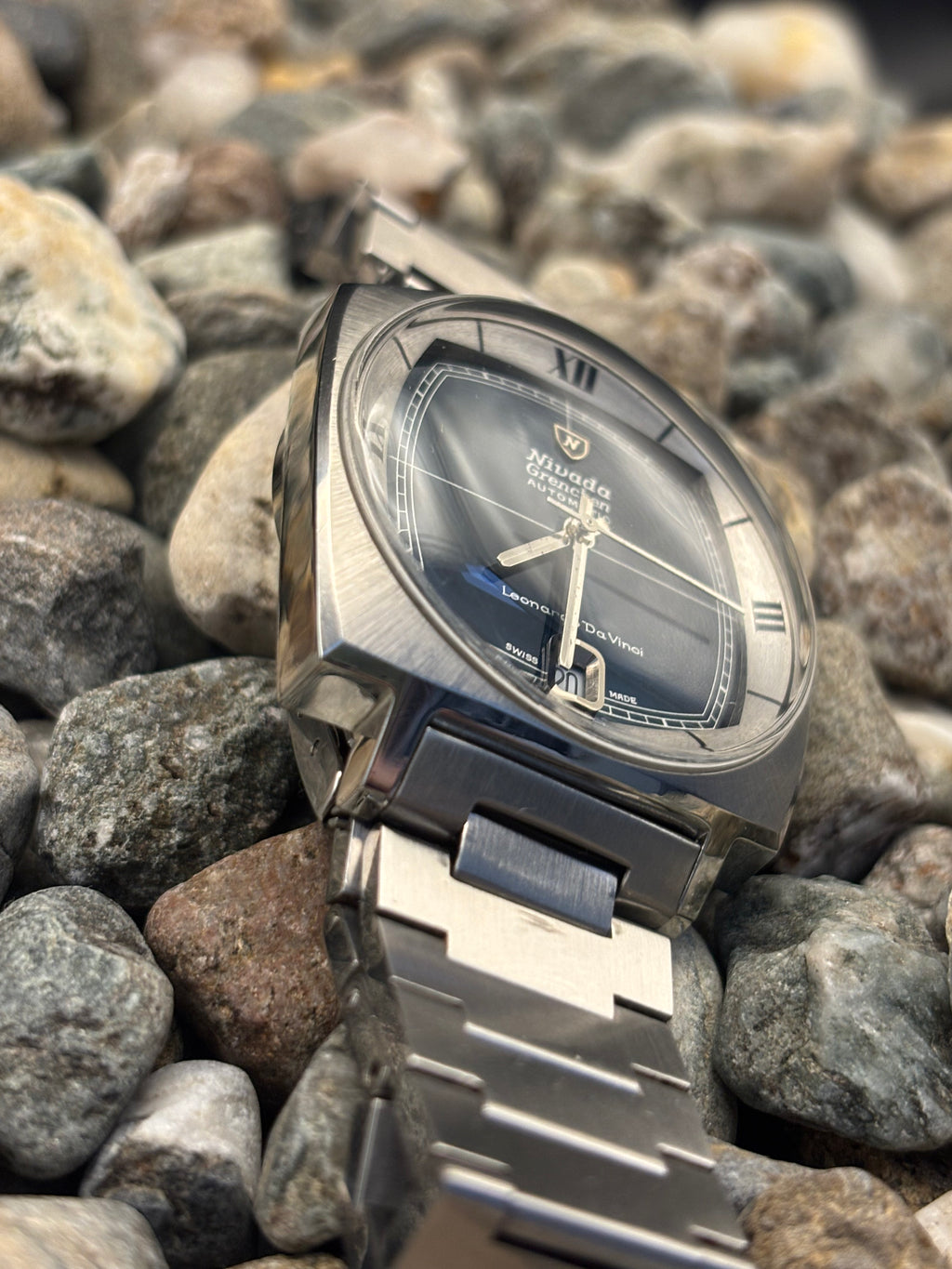 1970s Nivada Grenchen Leonardo Da Vinci Swiss Made Automatic Watch