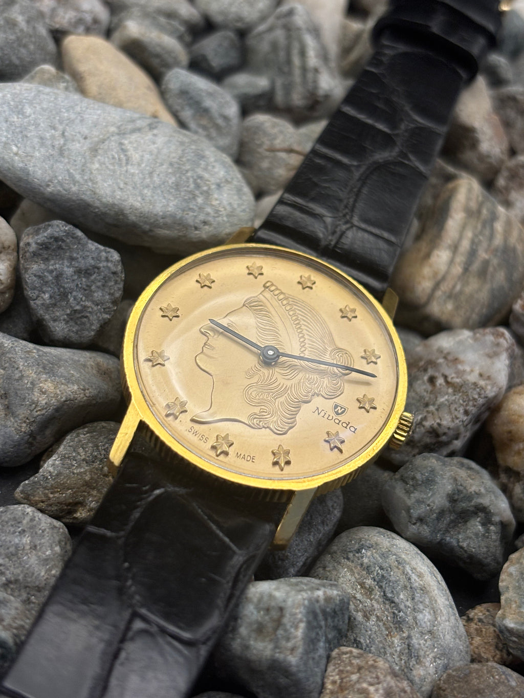 1960s Nivada Lady Liberty Coin Manual Wind Watch