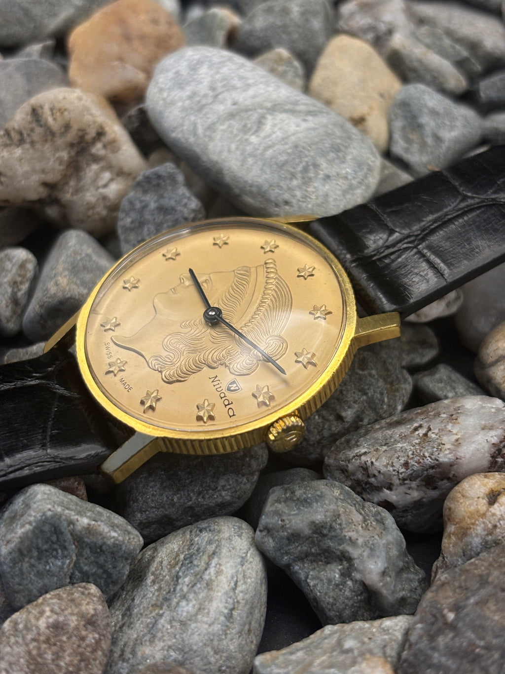1960s Nivada Lady Liberty Coin Manual Wind Watch
