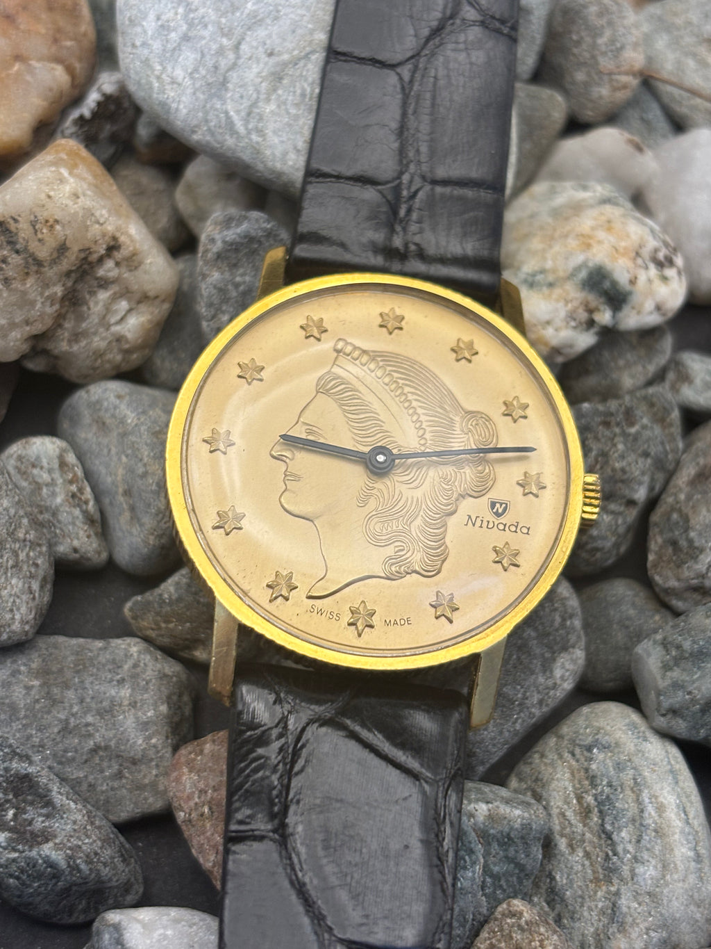 1960s Nivada Lady Liberty Coin Manual Wind Watch