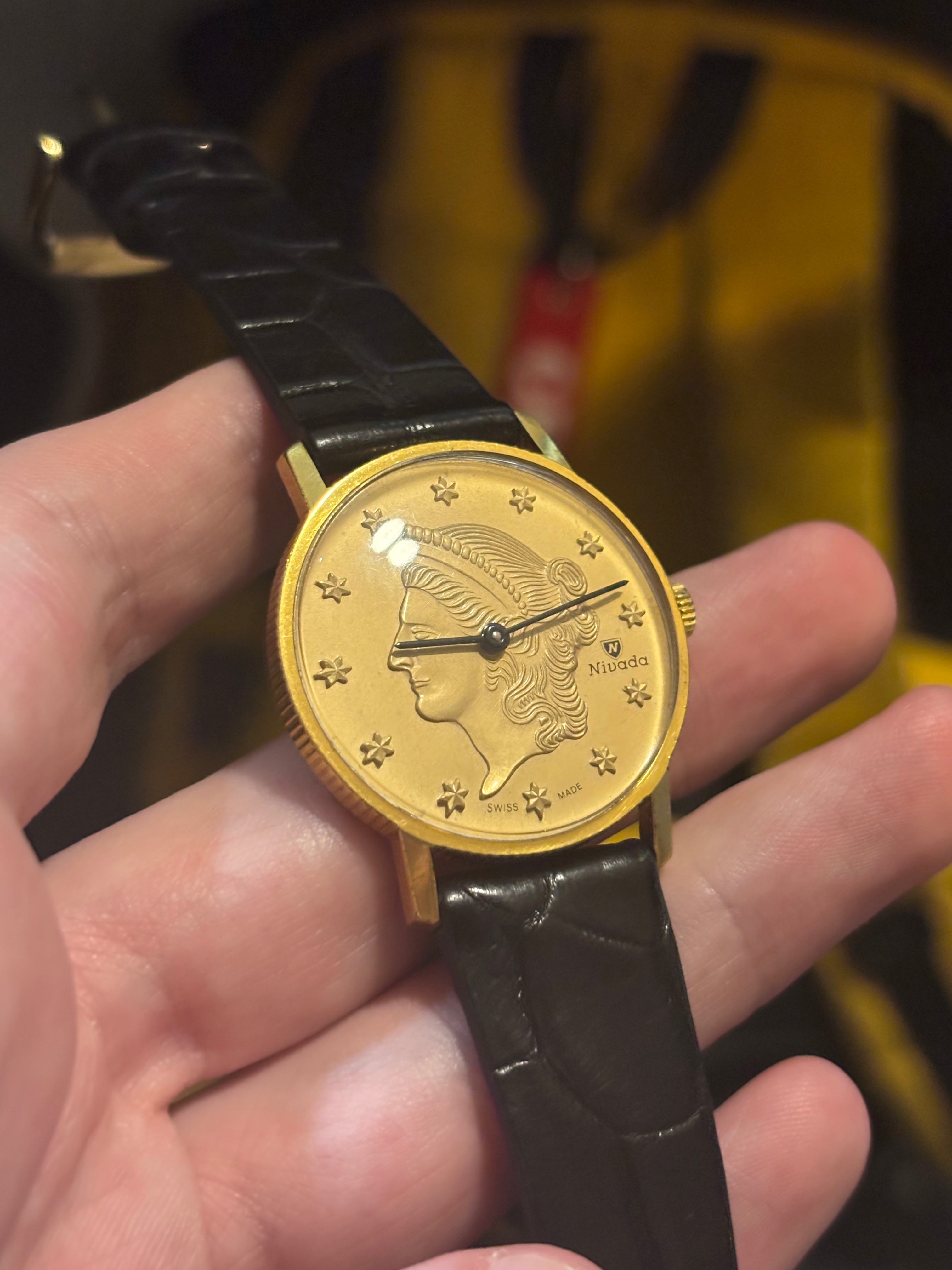 1960s Nivada Lady Liberty Coin Manual Wind Watch
