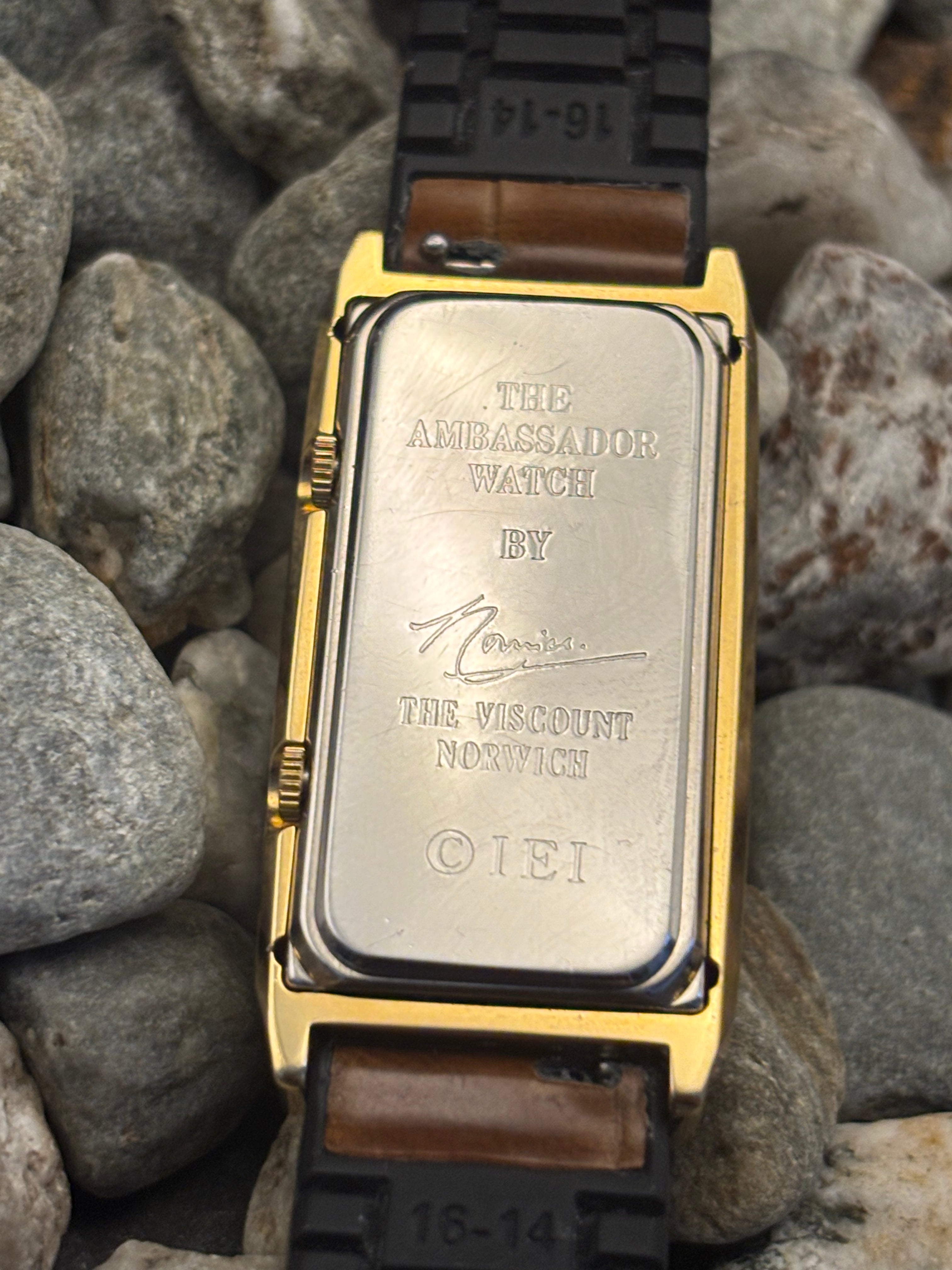 1990s The Ambassador Swiss Made Triple Movement Tank Watch by The Visccount Norwich