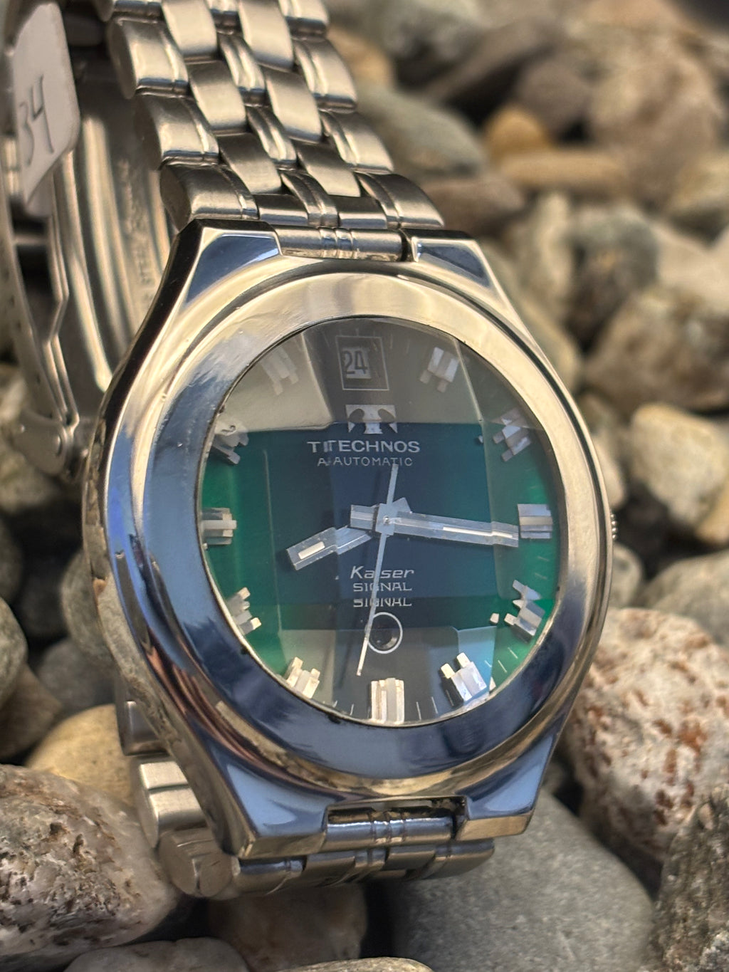 1970s Technos Kaiser Signal Emerald Green Dial Watch