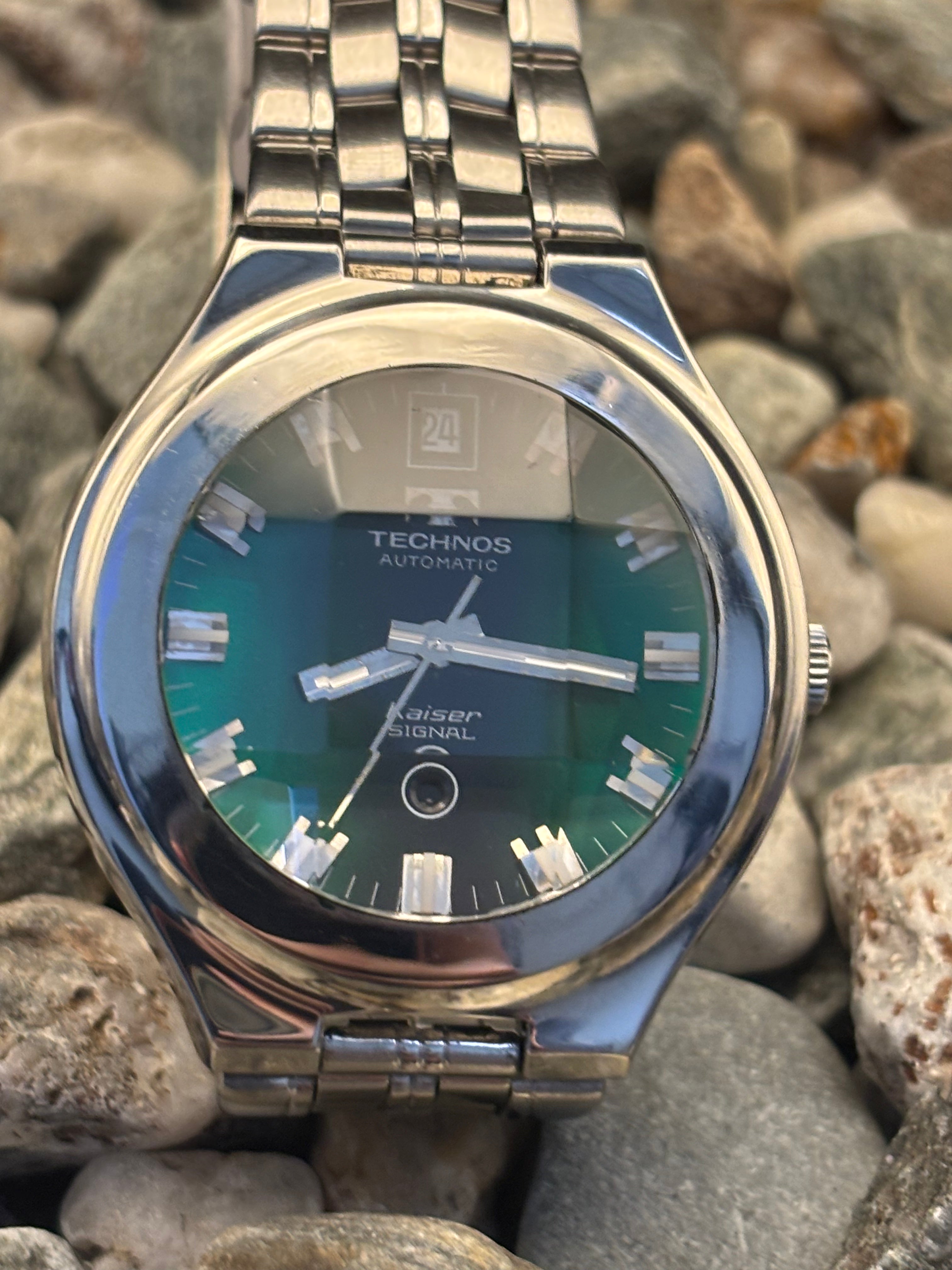 1970s Technos Kaiser Signal Emerald Green Dial Watch