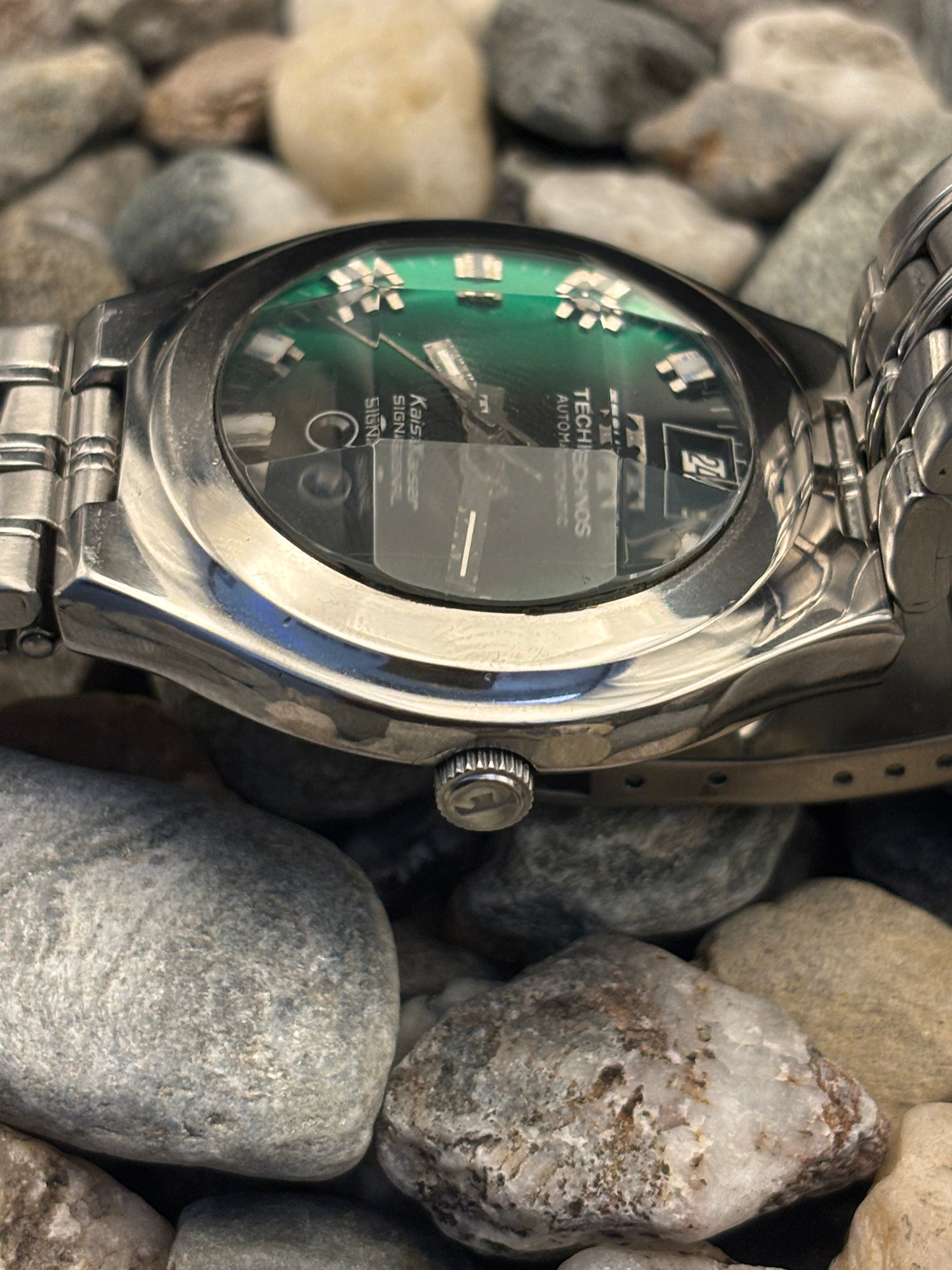 1970s Technos Kaiser Signal Emerald Green Dial Watch