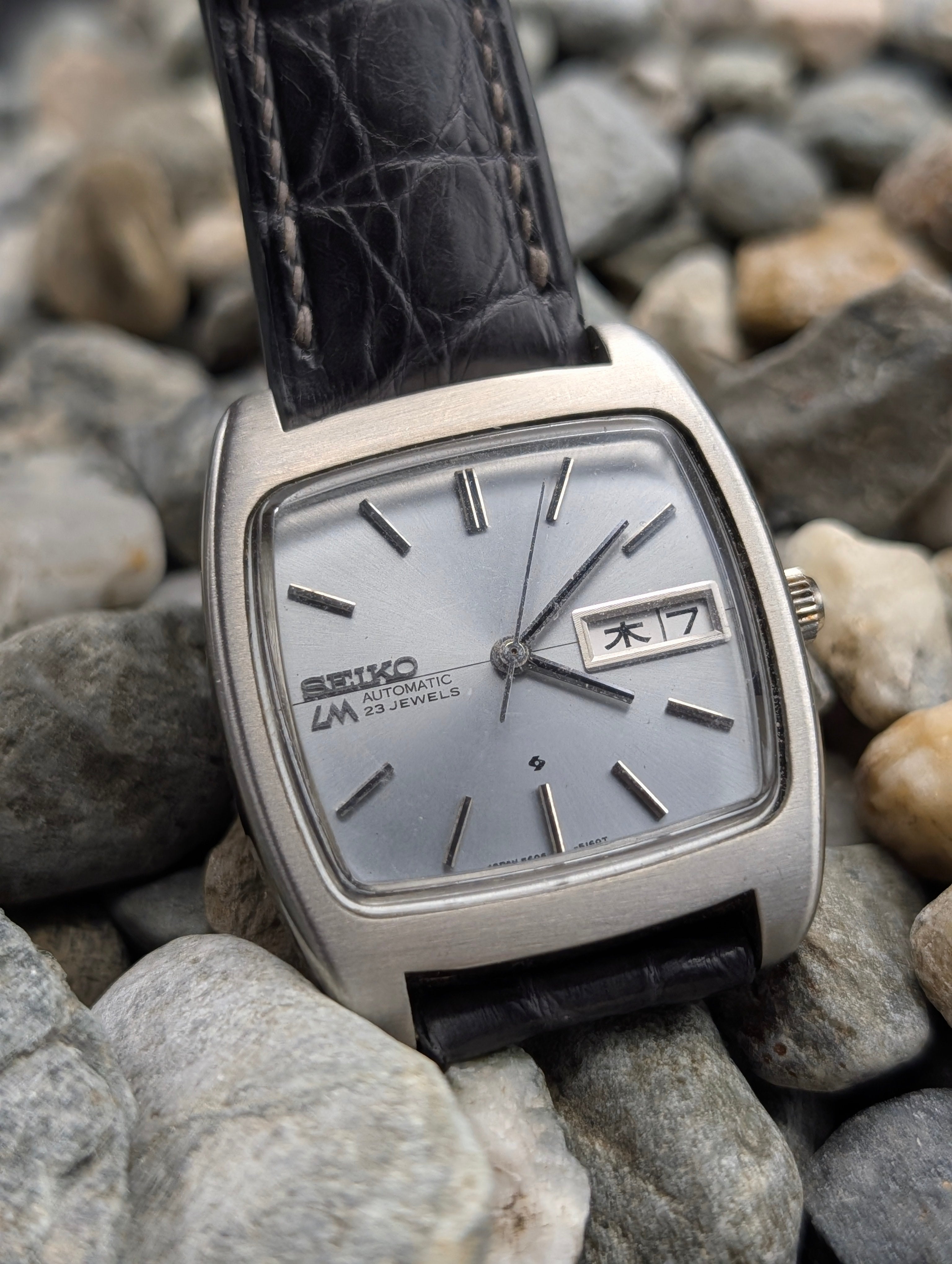 1971 Seiko LM Automatic Ice Blue TV Dial Tank
