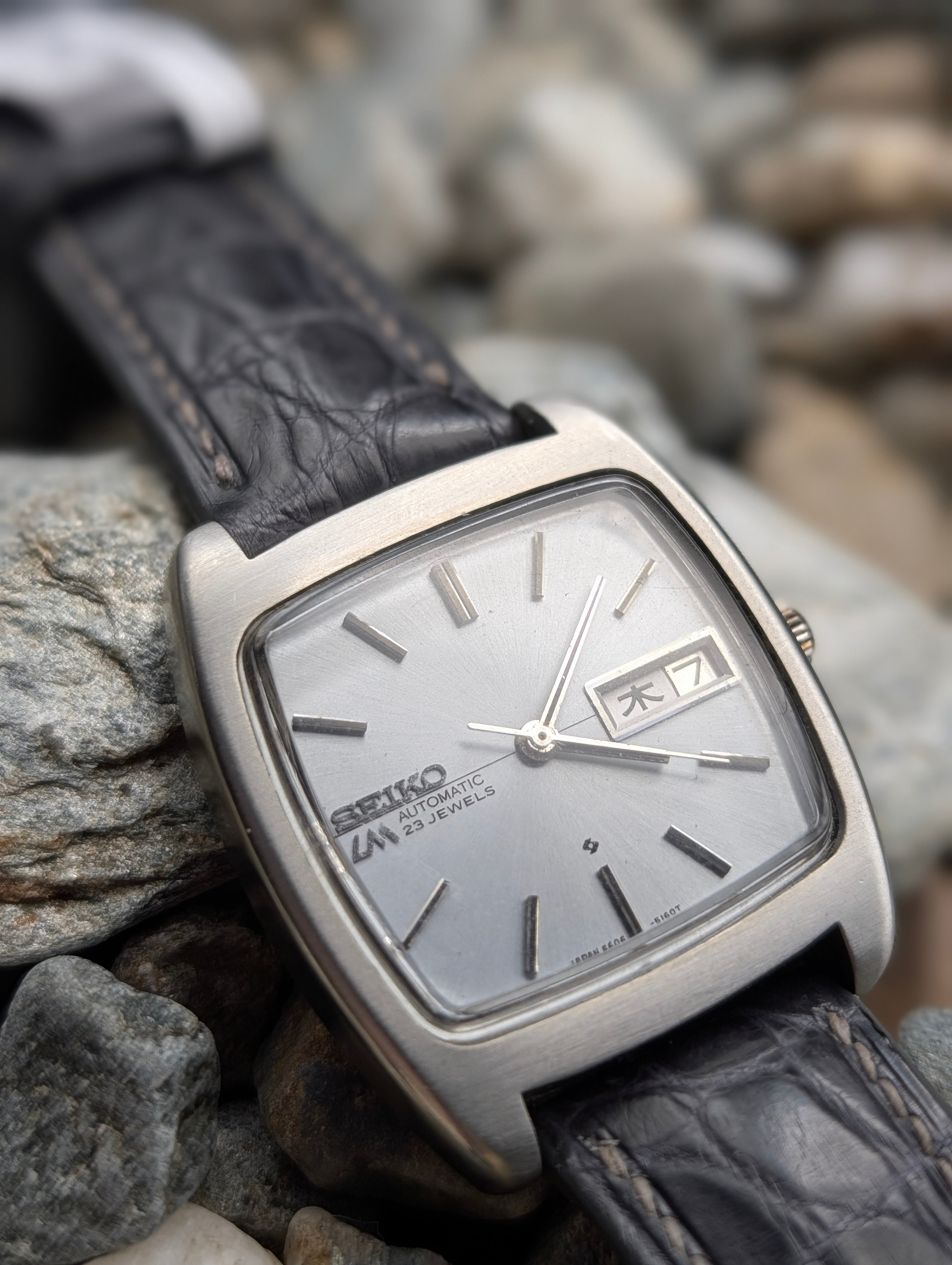 1971 Seiko LM Automatic Ice Blue TV Dial Tank