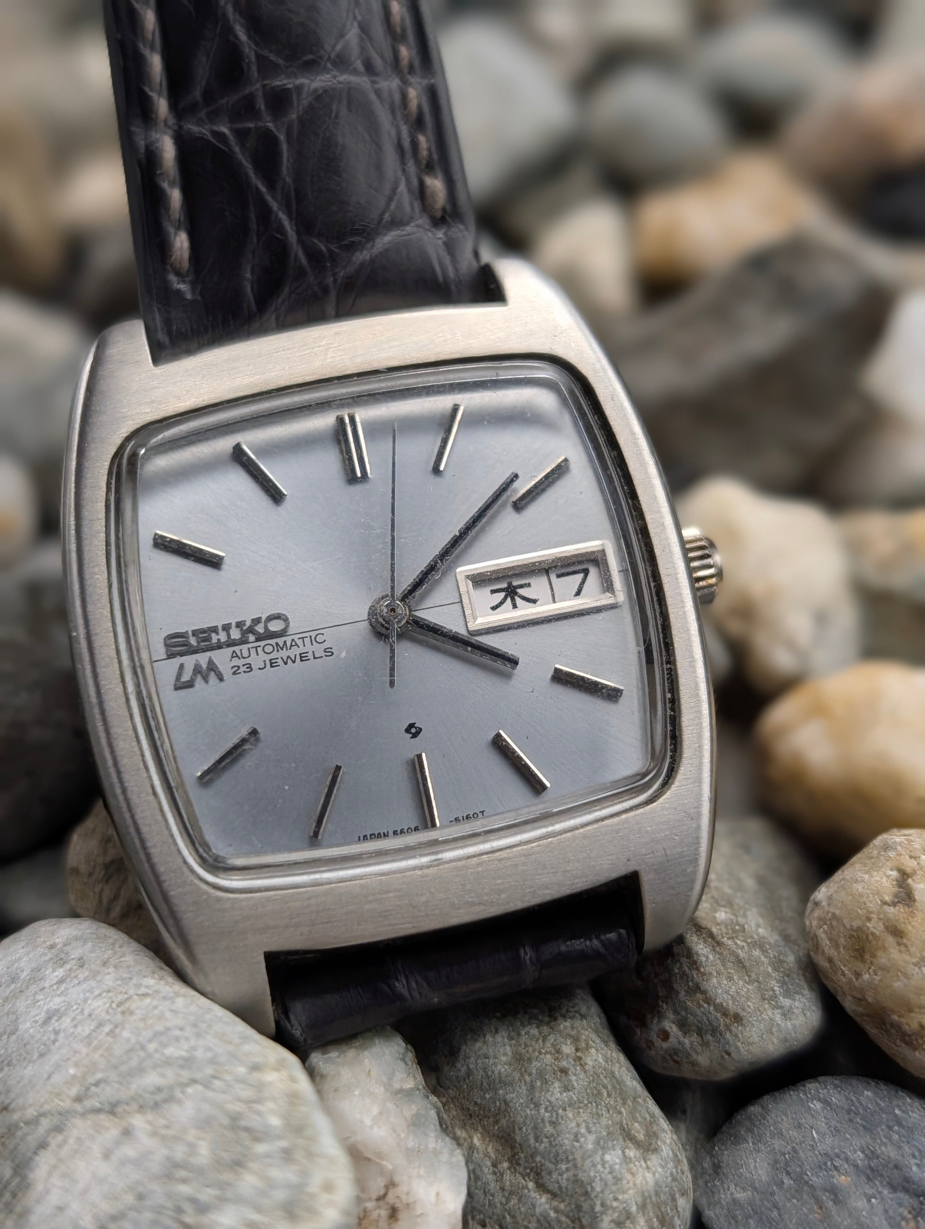 1971 Seiko LM Automatic Ice Blue TV Dial Tank